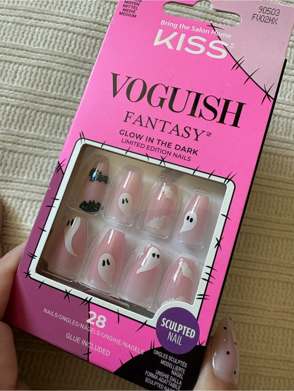 Kiss Voguish Fantasy Pink Glow-In-The-Dark Sculpted Nails with Ghost Halloween - Picture 7 of 7
